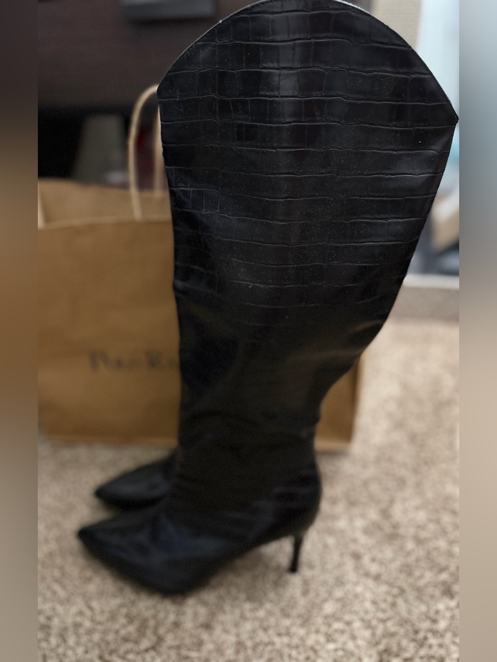 Oasis Society Black Croc-Embossed Over-the-Knee Stiletto Boots